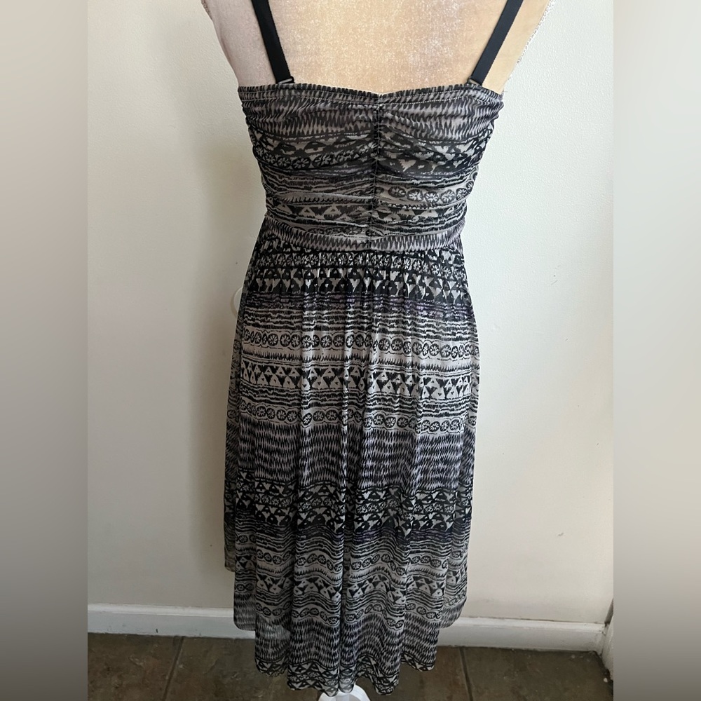Free People Black White Geometric Tribal Mesh Ruched Mini Dress Womens Medium - Picture 9 of 10